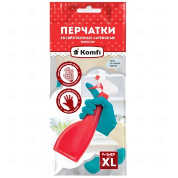 картинка Перчатки хоз латексные бежевый-бирюзовый XL 2шт Komfi  Мир упаковки