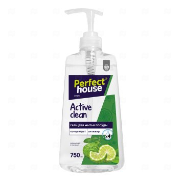 картинка Гель-концентрат д/мытья посуды зеленый чай и бергамот Active Clean 750мл PERFECT HOUSE Мир упаковки
