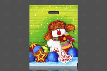 картинка Пакет с вырубной ручкой 40*47см 45мк Снеговичок НГ 50шт Мир упаковки