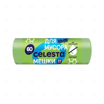 картинка Мешки д/мусора GREEN 9мк 60л 20шт CELESTA Мир упаковки