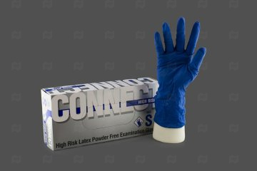 картинка Перчатки латексные HIGH RISK синие S 50шт CONNECT  Мир упаковки