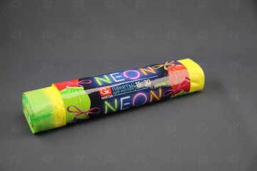 картинка Пакеты д/мусора 30л в рулоне 500х600мм ПВД 25мк NEON МИКС с завязками (15 шт) /арт 101-072 Мир упаковки