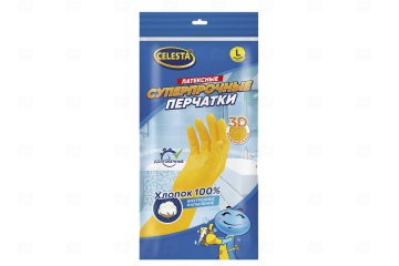 картинка Перчатки хозяйственные латексные с хлоп напылением L CELESTA Мир упаковки