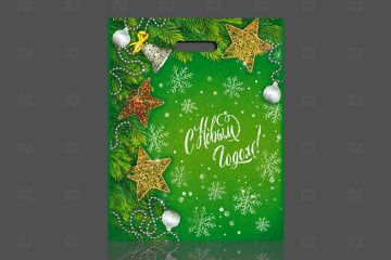 картинка Пакет с вырубной ручкой 38*47см 60мк ламинация Серебряные бусы НГ 50шт Мир упаковки