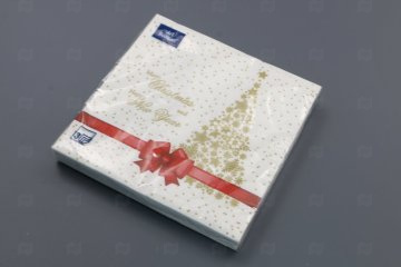 картинка Салфетки бумажные НГ 33*33см 3сл Подарок красная лента NEW 20шт Art Bouquet Origina Мир упаковки