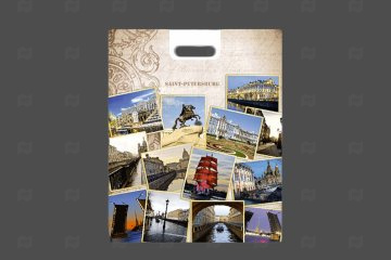 картинка Пакет с вырубной ручкой 38*47см 60мк Городская архитектура 25шт  Мир упаковки