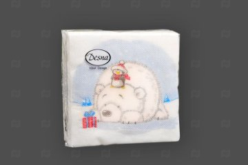 картинка Салфетки бумажные НГ 24*24см 1сл Мишка и пингвин Design 40шт Desna Мир упаковки