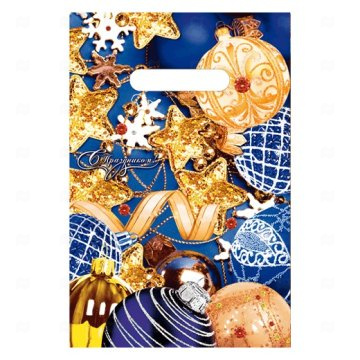 картинка Пакет с вырубной усиленной ручкой 20*30см 30мк Новогодний серпантин НГ Мир упаковки