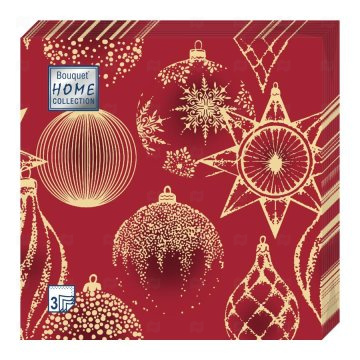 картинка Салфетки бумажные НГ 33*33см 3сл Золотые украшения на красном 20шт Bouquet Home Collection Мир упаковки