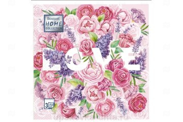 картинка Салфетки бумажные 33*33см 3сл Цветы любви 20шт Bouquet Home Collection Мир упаковки