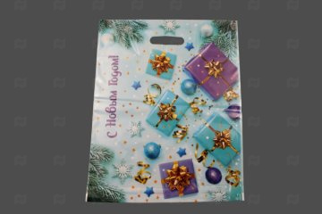 картинка Пакет с вырубной ручкой 38*47см 60мк ламинация Подарки НГ 50шт Мир упаковки