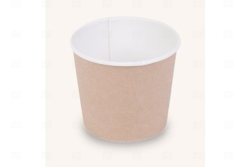 картинка Контейнер бум б/крышки 400мл 77/100*85мм крафт/белый Round Bowl 400 30шт Мир упаковки