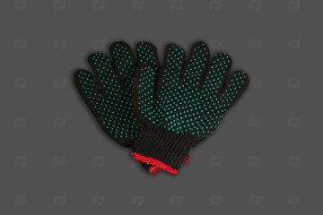 картинка Перчатки х/б черные 5нитей с ПВХ точкой 10класс 1пара Мир упаковки