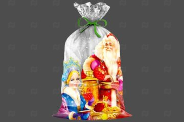 картинка Пакет подарочный 20*35см полуметалл Самовар НГ 100шт Мир упаковки