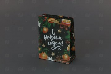 картинка Пакет подарочный крафтовый "Новогодние мандарины" 12х15х5,5 см НГ Мир упаковки