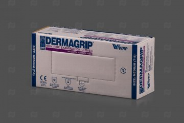 Купить Перчатки латексные 290мм (50шт) Dermagrip High risk ОСОБОПРОЧНЫЕ р-р М (15,7гр). Мир упаковки
