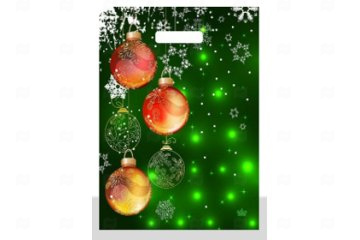 картинка Пакет с вырубной ручкой 40*31см Шары в зеленых огнях НГ 50шт Мир упаковки