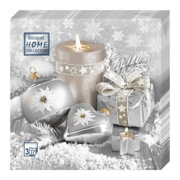 картинка Салфетки бумажные НГ 33*33см 3сл Праздничный натюрморт Серебро 20шт Bouquet Home Collection Мир упаковки