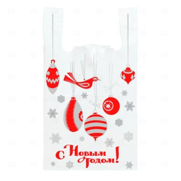 картинка Пакет майка ПНД 30+14*54см 22мк Игрушки НГ 50шт Мир упаковки