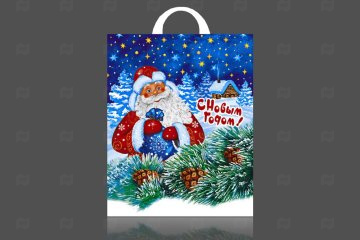 картинка Пакет с петлевой ручкой 28*35см 55мк Добрый дед НГ 25шт Мир упаковки