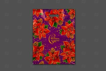 картинка Пакет с вырубной ручкой 40*50см 75мк Алая муза НГ 50шт Мир упаковки