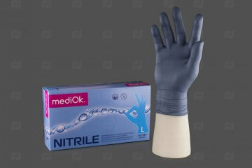 Купить Перчатки нитриловые голубые L (50 пар) MediOk б/талька 4 гр. Мир упаковки