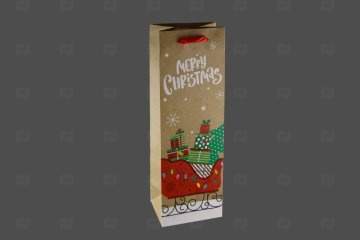 картинка Пакет ламинированный под бутылку 35*12*9см Рождество на крафте НГ SCW748-ABCD  Мир упаковки
