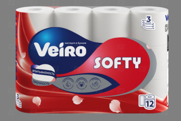 картинка Бумага туалетная 3cл белая 12рул Veiro Softy Мир упаковки