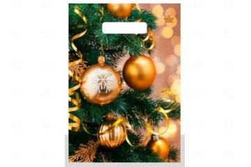 картинка Пакет с вырубной ручкой 30*23см Серпантин и шарики НГ 100шт Мир упаковки