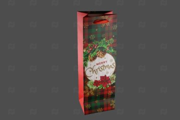 картинка Пакет ламинированный под бутылку 35*12*9см Новогодняя клетка НГ SCW760-ABCD Мир упаковки