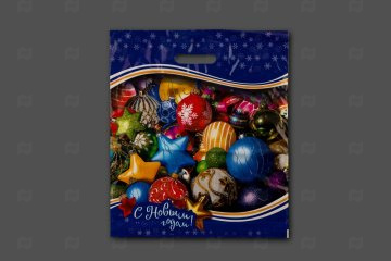 картинка Пакет с вырубной ручкой 40*47см 45мк Новогодние игрушки НГ 50шт Мир упаковки