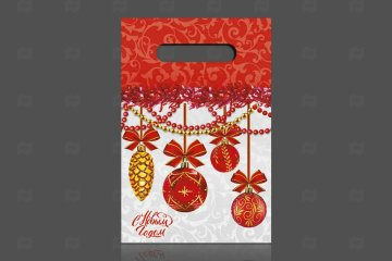 картинка Пакет с вырубной ручкой 20*30см 30мк Бантики НГ 100шт Мир упаковки