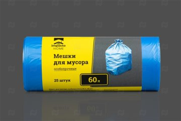 картинка Пакеты д/мусора ПНД особо прочные Impacto home 60л 580*680мм 12мк рулон 25шт синие Мир упаковки