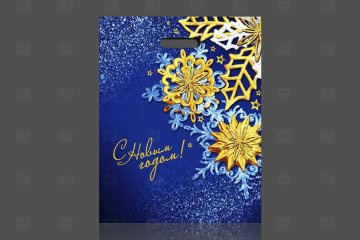 картинка Пакет с вырубной ручкой 38*47см 60мк ламинация Северное сияние НГ 50шт Мир упаковки