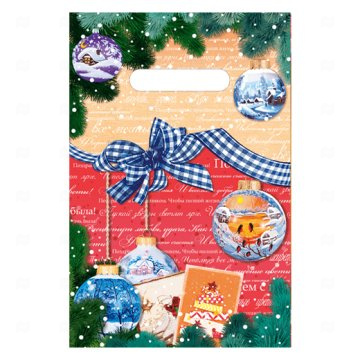 картинка Пакет с вырубной усиленной ручкой 20*30см 30мк Открытка НГ 100шт Мир упаковки