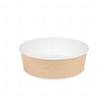картинка Контейнер бум б/крышки 620мл 150/132*46мм крафт+белый Round Bowl 620 45шт Мир упаковки