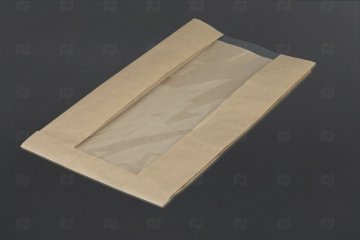 картинка Пакет бумажный нежиростойкий крафт 170(100)*70*290мм окно 100шт Мир упаковки