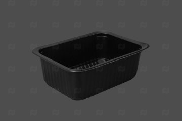 картинка Лоток под запайку ПП (187*137*63) (1000мл) с ребрами ЗУМ черный (Рецепт 2) Мир упаковки