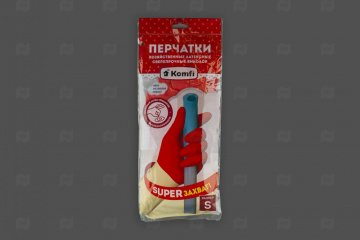 Купить Перчатки латексные хозяйственные Биколор Komfi р-р S (1пара/уп) белый+красный. Мир упаковки