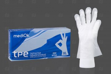 Купить Перчатки одноразовые из термопластичного эластомера прозрачные р-р XL (200шт). Мир упаковки