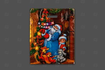 картинка Пакет с вырубной ручкой 38*47см 60мк ламинация Новогодний хоровод НГ 50шт Мир упаковки