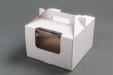 Купить Коробка для торта с окном и ручкой 305х305х205мм белая. Мир упаковки