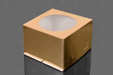 Купить Коробка для торта с окном 260х260х180мм золото. Мир упаковки