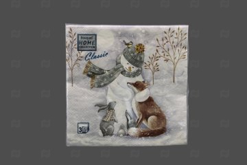 картинка Салфетки бумажные НГ 33*33см 3сл Снеговик и его друзья 20шт Bouquet Home Collection Мир упаковки