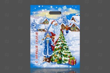 картинка Пакет с вырубной ручкой 38*47см 60мк ламинация Сказочная околица НГ 50шт Мир упаковки