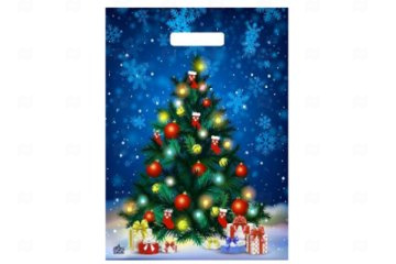 картинка Пакет с вырубной ручкой 40*31см Яркая елочка НГ 50шт Мир упаковки