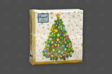 картинка Салфетки бумажные НГ 24*24см 3сл Новогодня ель на белом 25шт Bouquet De Luxe Мир упаковки