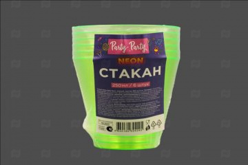 картинка Стакан пластик зеленый 250мл Party-Party Neon 6шт Мир упаковки