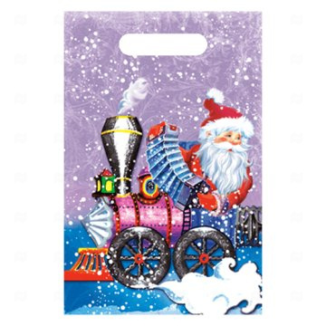 картинка Пакет с вырубной усиленной ручкой 20*30см 30мк Новогодний поезд НГ 100шт Мир упаковки