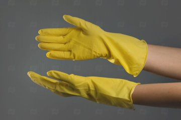 картинка Перчатки хоз латексные с хлоп напылением желтые S 2шт OptiLine Мир упаковки